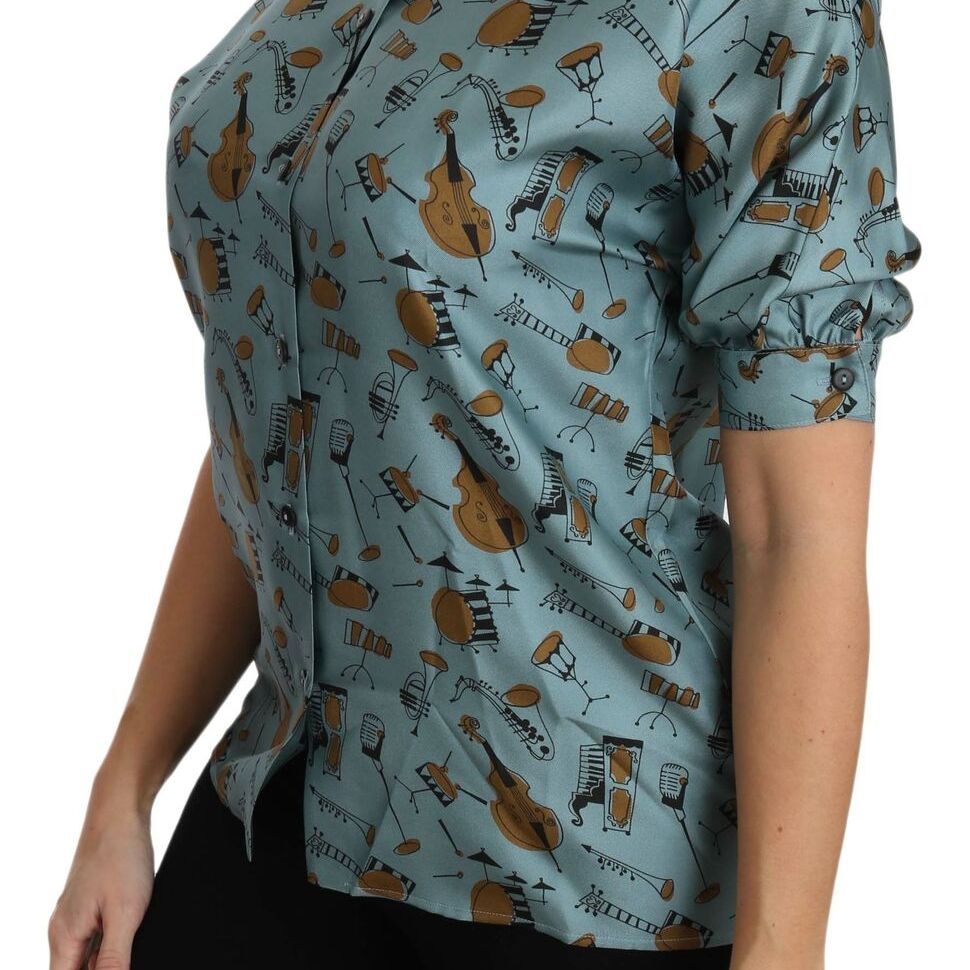 Dolce & Gabbana Multicolor Musical Instruments Silk Short sleeve Shirt