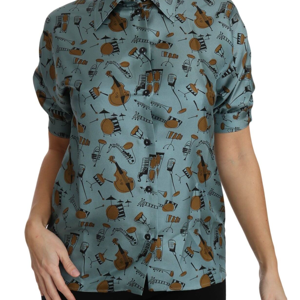 Dolce & Gabbana Multicolor Musical Instruments Silk Short sleeve Shirt