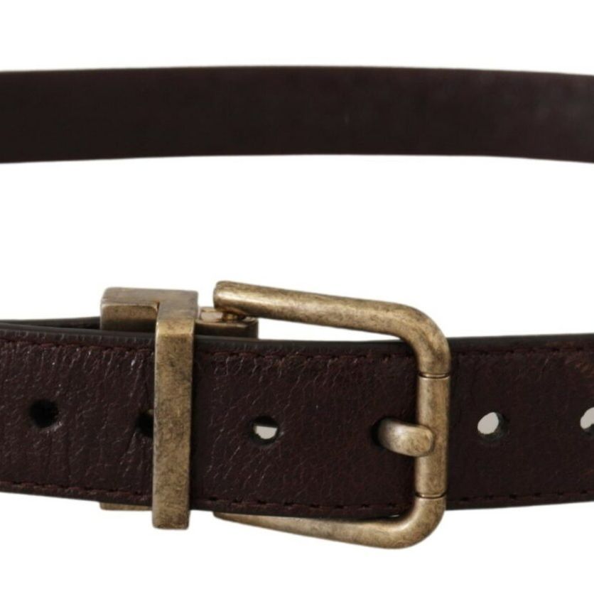 Dolce & Gabbana Brown Calf Leather Vintage Logo Metal Buckle Belt