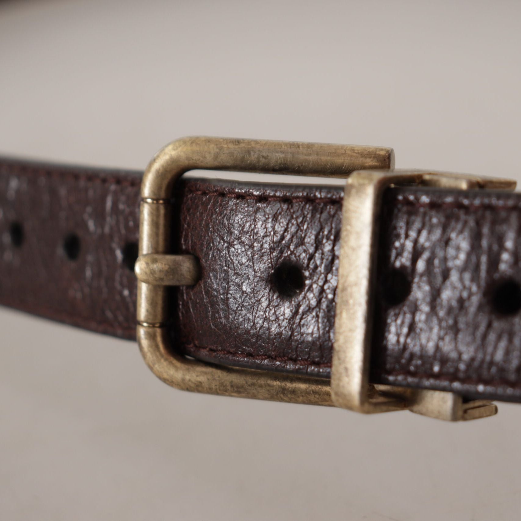 Dolce & Gabbana Brown Calf Leather Vintage Logo Metal Buckle Belt