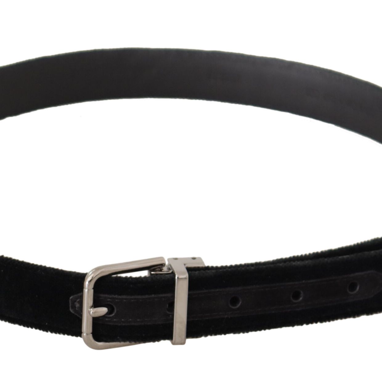 Dolce & Gabbana Black Casual Velvet Silver Metal Logo Buckle Belt