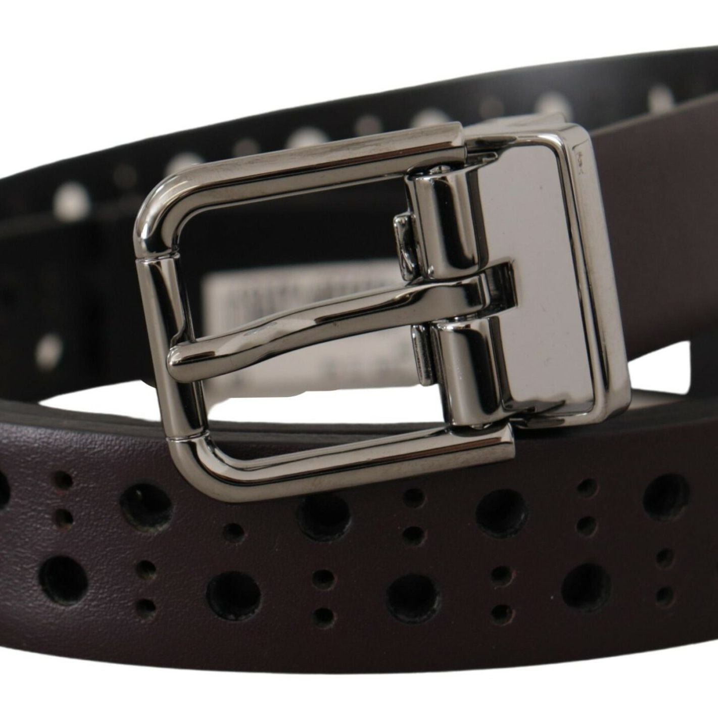 Dolce & Gabbana Dark Purple Perforated Leather Metal Buckle Belt