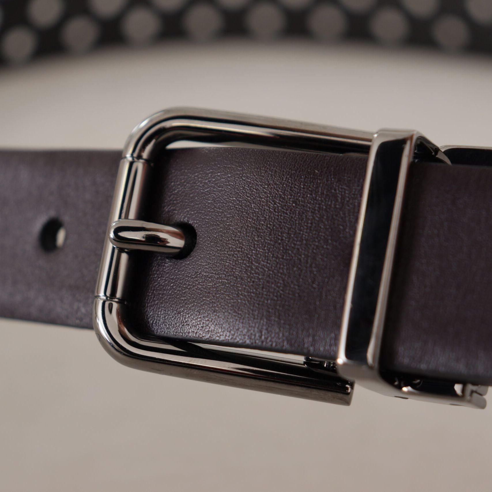 Dolce & Gabbana Dark Purple Perforated Leather Metal Buckle Belt