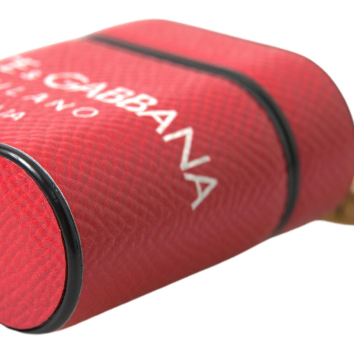 Dolce & Gabbana Red Leather Gold Tone Metal Logo Print Airpods Case