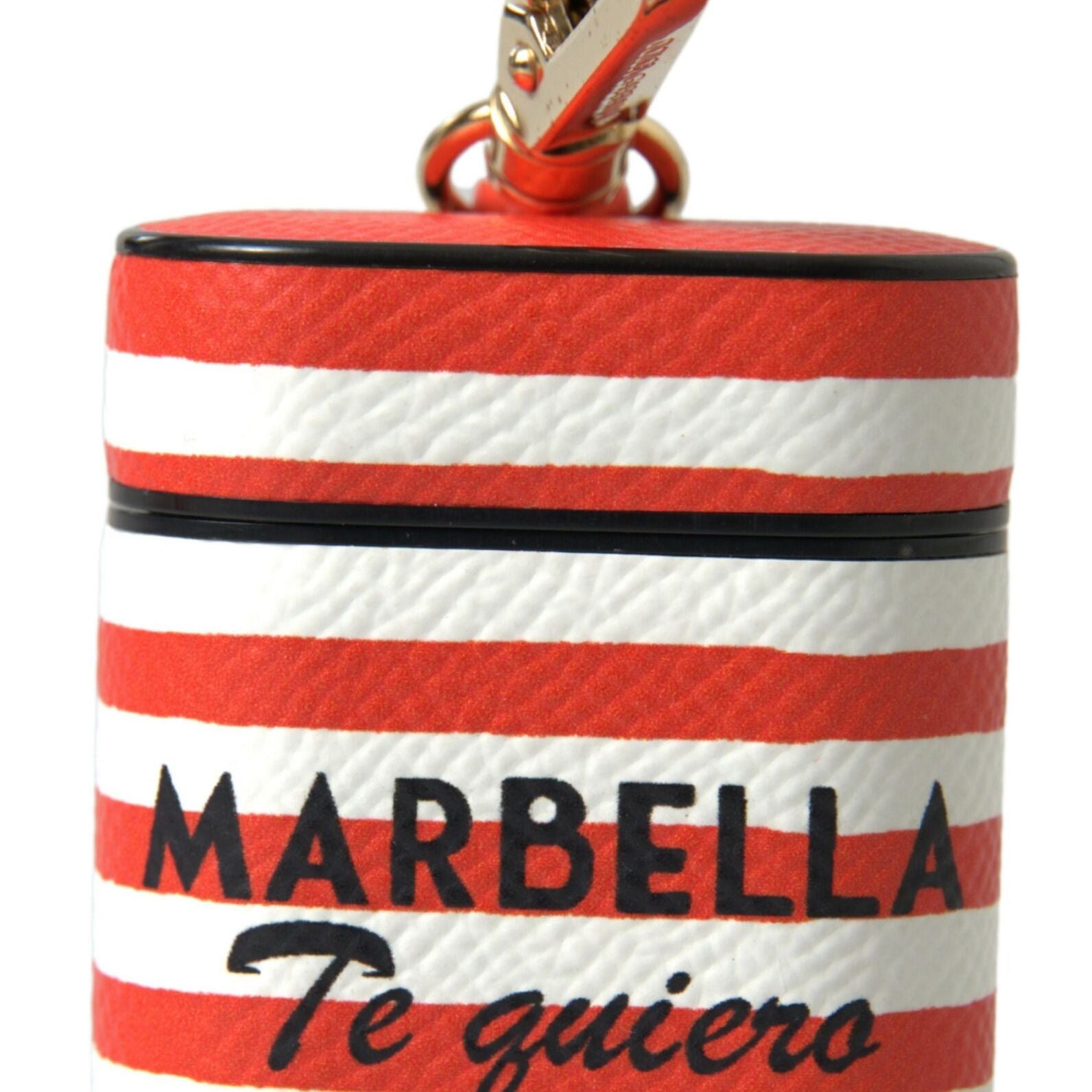 Dolce & Gabbana Orange Stripe Dauphine Leather Logo Strap Airpod Case