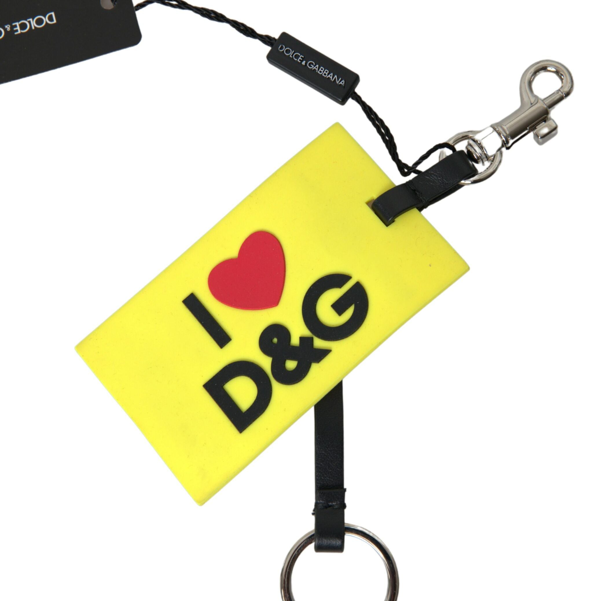 Dolce & Gabbana Yellow Silicone DG Logo Silver Brass Keyring Keychain