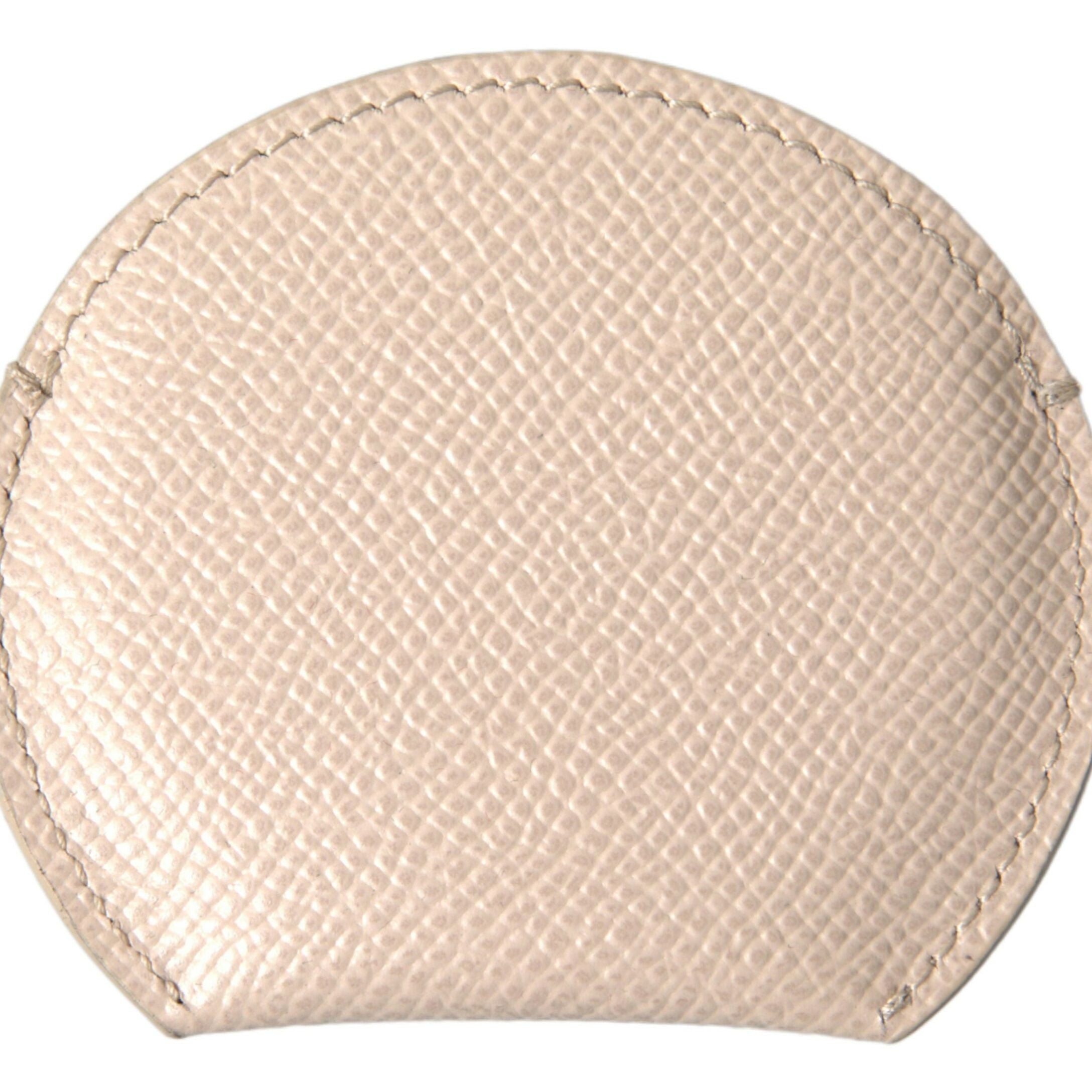 Dolce & Gabbana Beige Calfskin Leather Round Logo Hand Mirror Holder