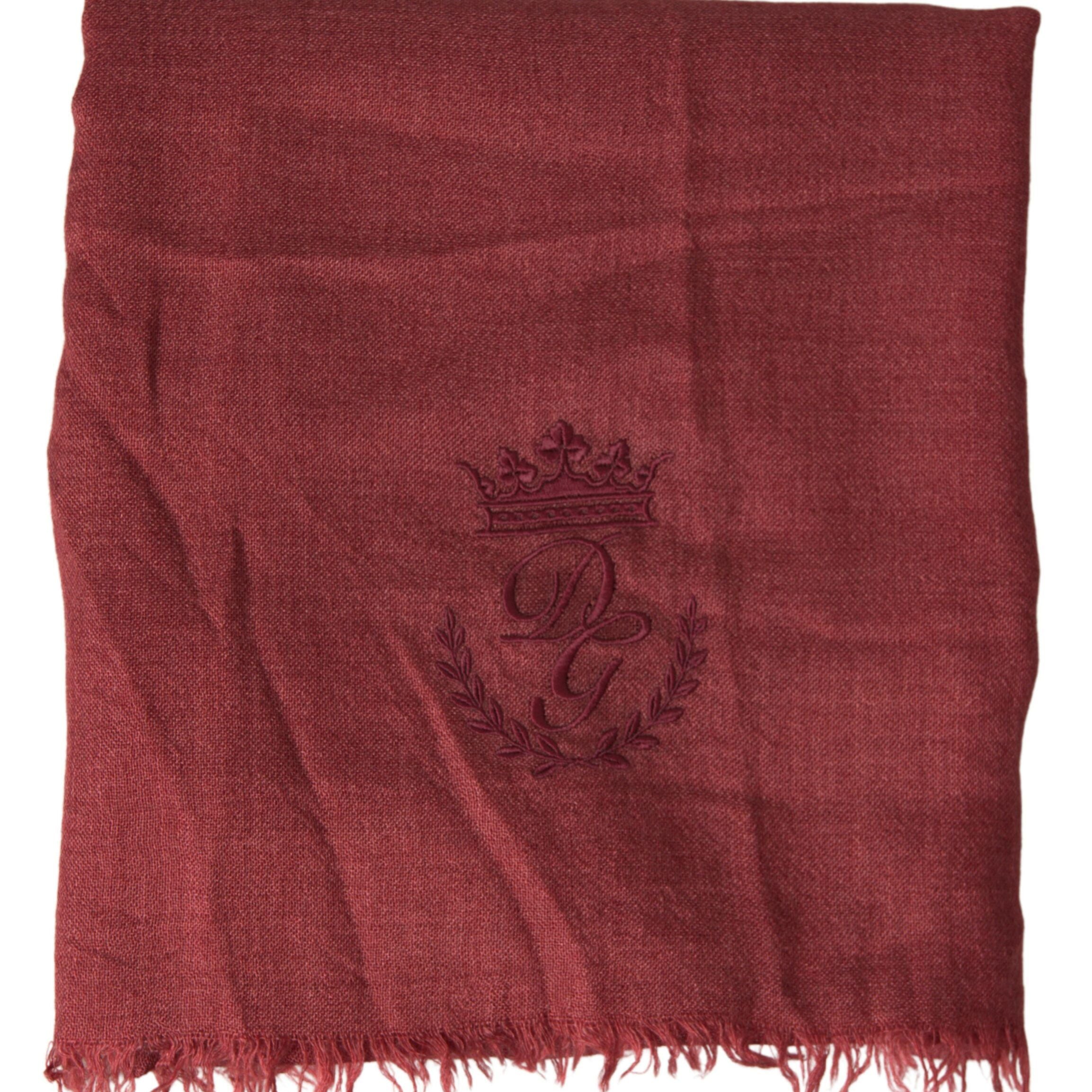 Dolce & Gabbana Maroon Cashmere Knit Wrap Shawl Fringe Scarf