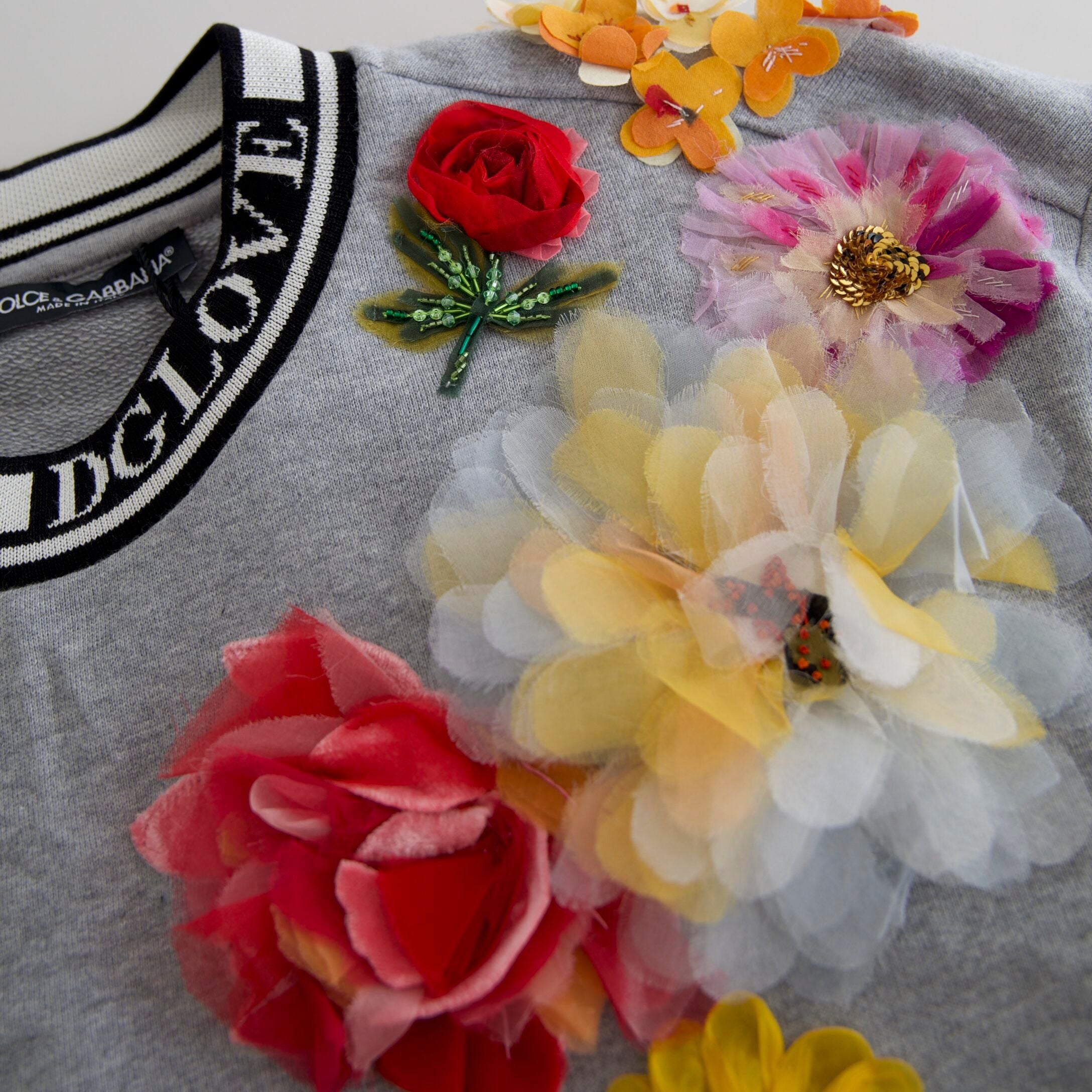 Dolce & Gabbana Gray DG Amore Queen Floral Pullover Sweater
