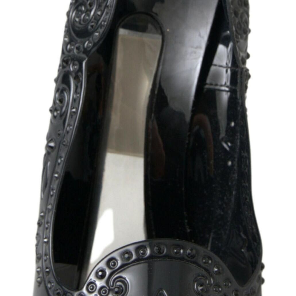 Dolce & Gabbana Black CINDERELLA Floral Crystal Heels Shoes