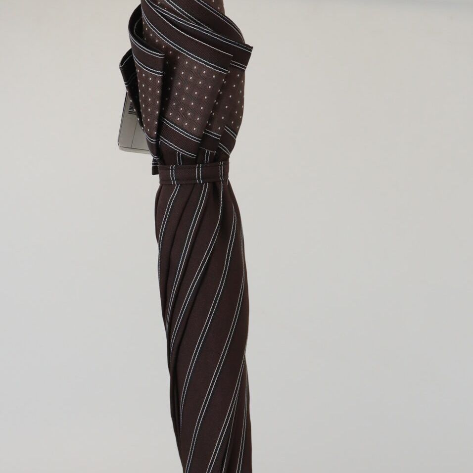 Dolce & Gabbana Brown Striped Leather Handle Collapsible Sartoria Umbrella