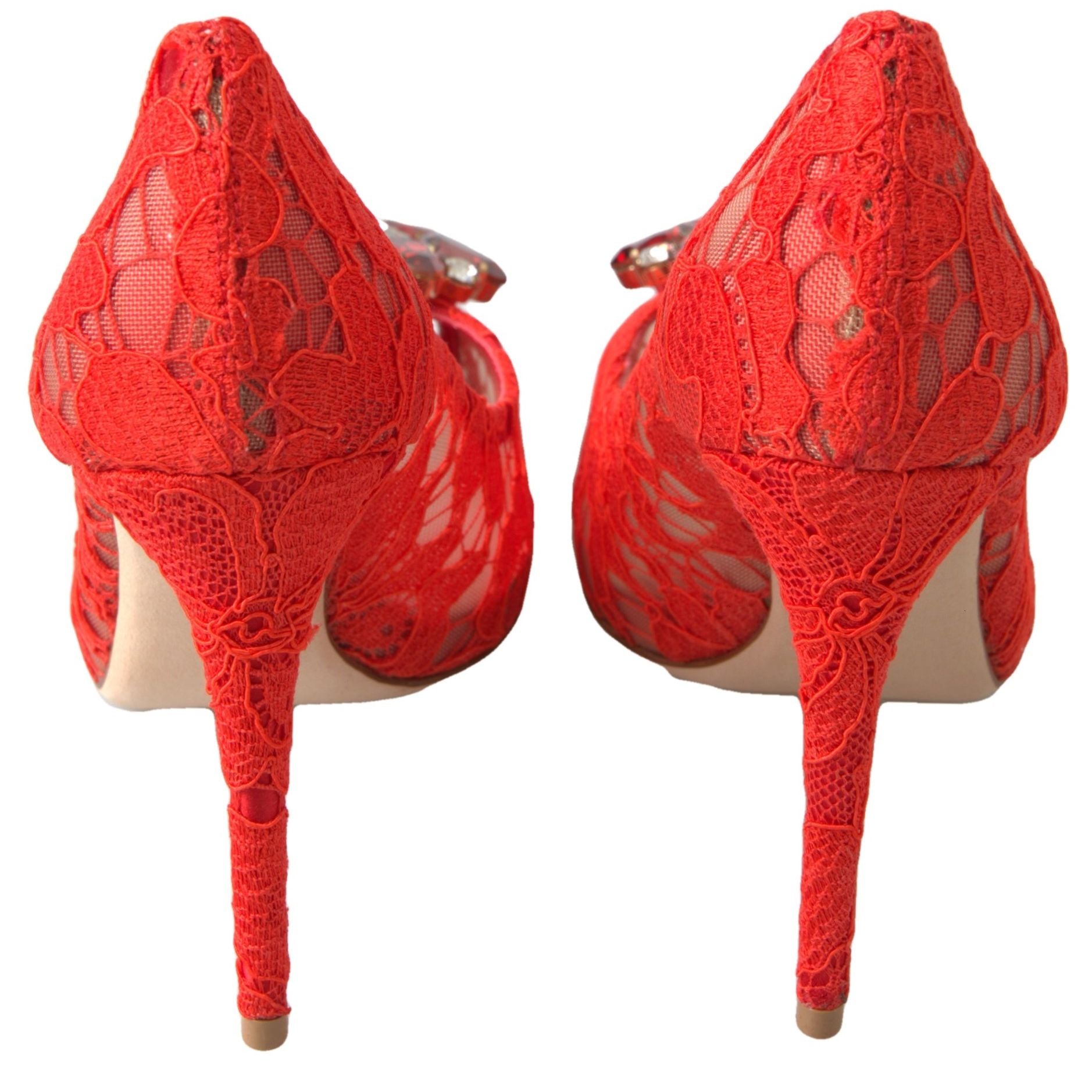 Dolce & Gabbana Red Taormina Lace Crystal Heels Pumps Shoes