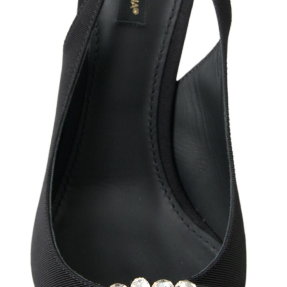 Dolce & Gabbana Black Crystal Embellished Slingback Heel Shoes