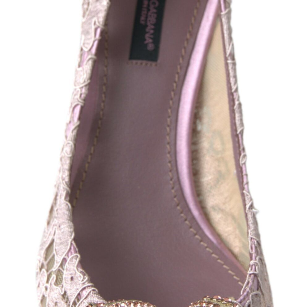 Dolce & Gabbana Pink Floral Lace DG Crystal Pumps Shoes