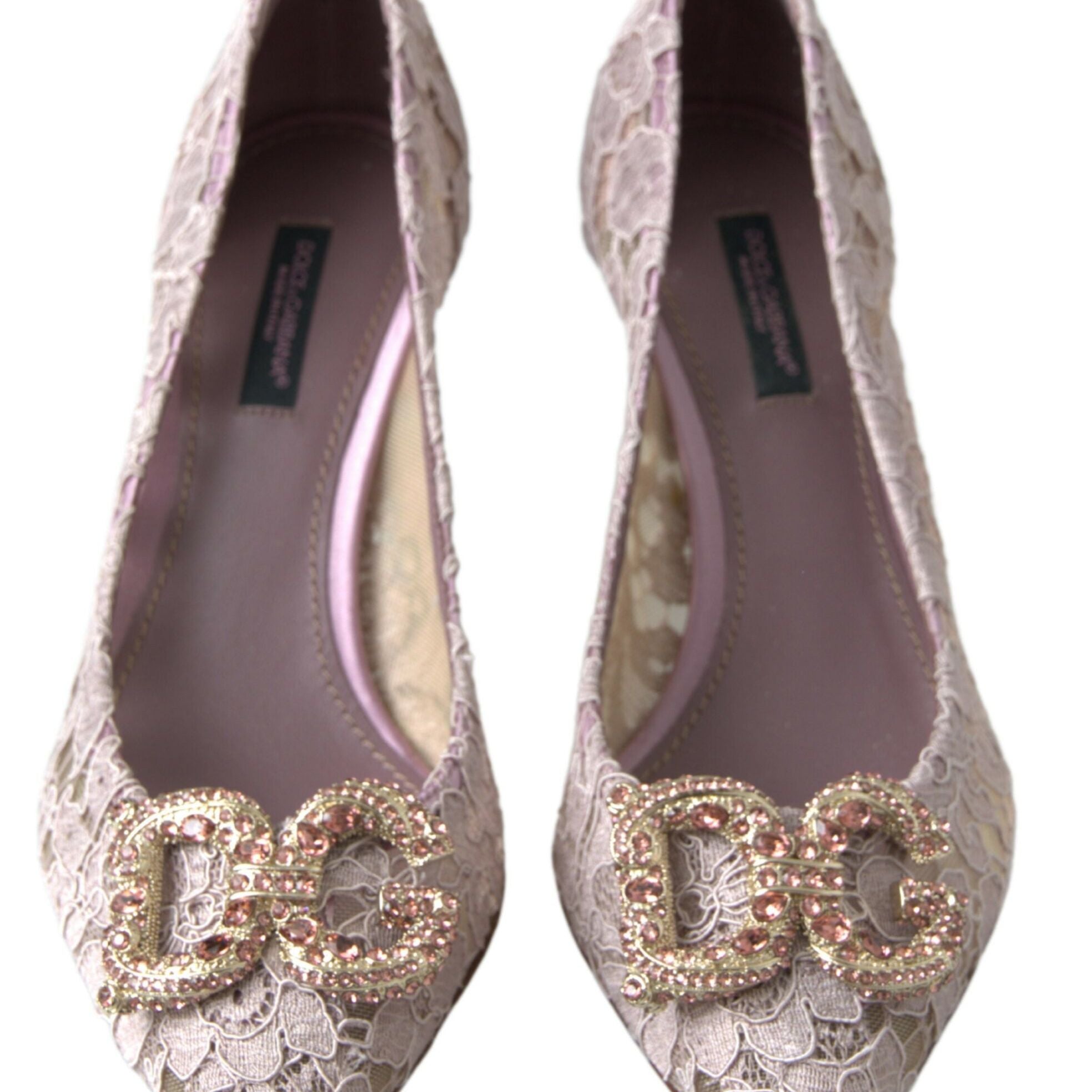 Dolce & Gabbana Pink Floral Lace DG Crystal Pumps Shoes