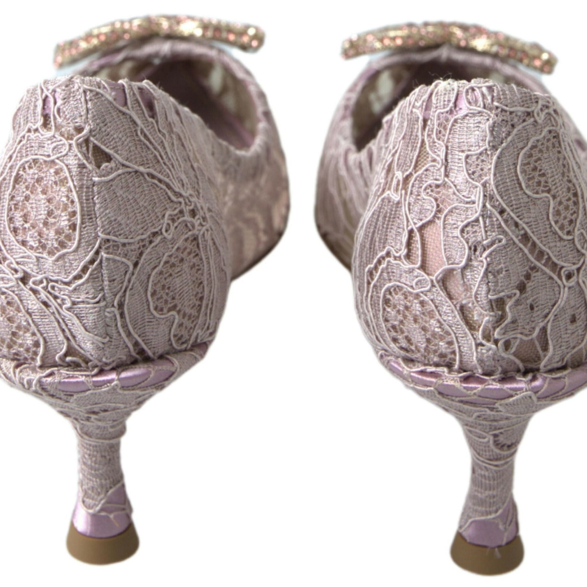 Dolce & Gabbana Pink Floral Lace DG Crystal Pumps Shoes