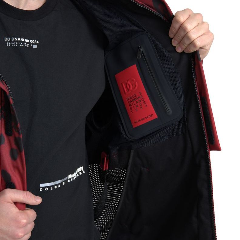Dolce & Gabbana Red Leopard Hooded Rain Coat Jacket