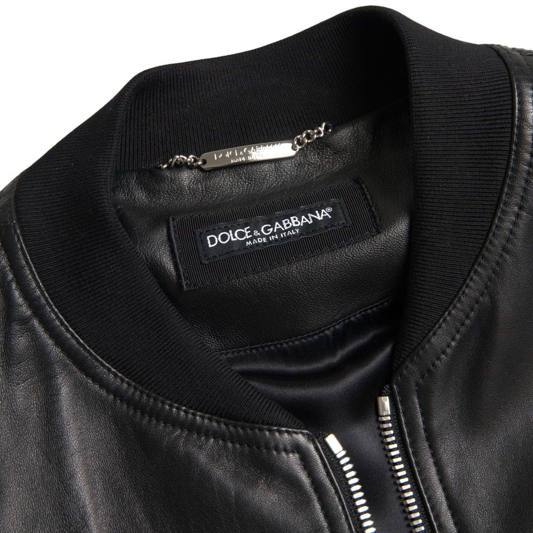Dolce & Gabbana Black Leather Full Zip Bomber Men Jacket