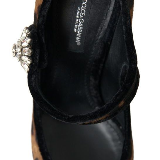 Dolce & Gabbana Black Brown Calf Leopard Heel Mary Jane Pump Shoes