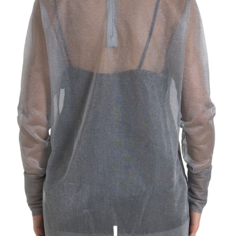 Dolce & Gabbana Gray Mesh Turtleneck Long Sleeve Blouse Top