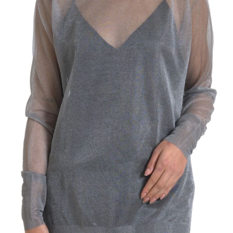 Dolce & Gabbana Gray Mesh Turtleneck Long Sleeve Blouse Top
