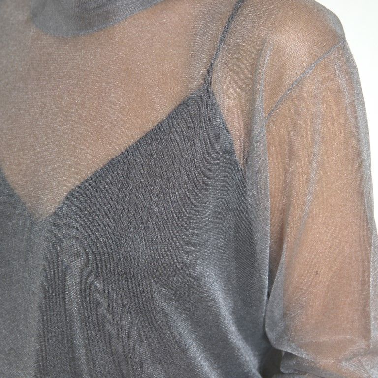 Dolce & Gabbana Gray Mesh Turtleneck Long Sleeve Blouse Top