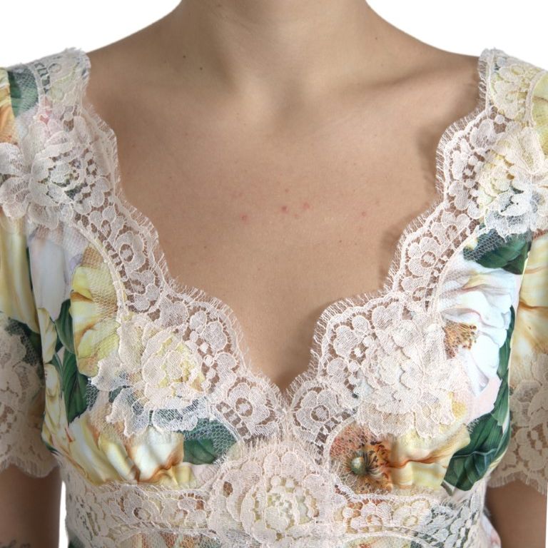 Dolce & Gabbana Multicolor Floral Lace V Neck Blouse