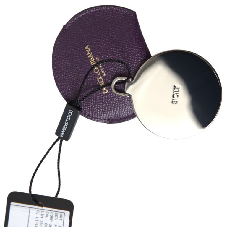 Dolce & Gabbana Purple Calfskin Leather Round Hand Mirror Holder