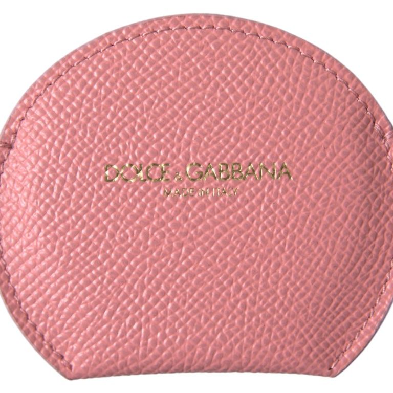 Dolce & Gabbana Pink Calfskin Leather Round Mirror Holder