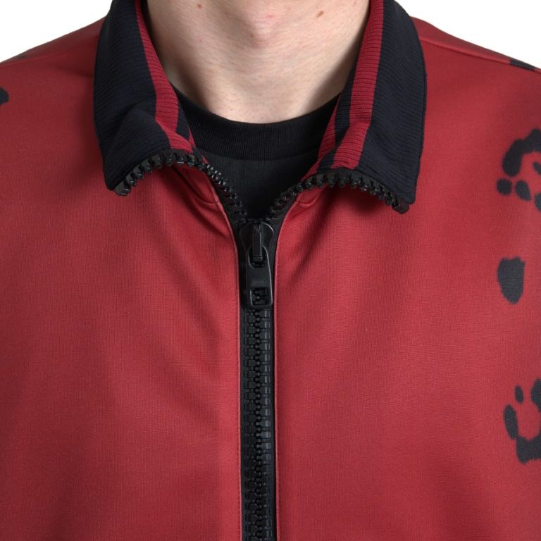Dolce & Gabbana Red Leopard Polyester Bomber Full Zip  Jacket