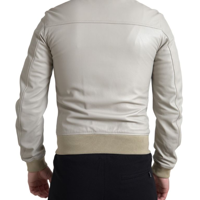 Dolce & Gabbana Cream Leather Bomber Blouson Full Zip Jacket