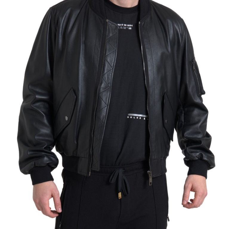 Dolce & Gabbana Black Leather Blouson Full Zip Bomber Jacket