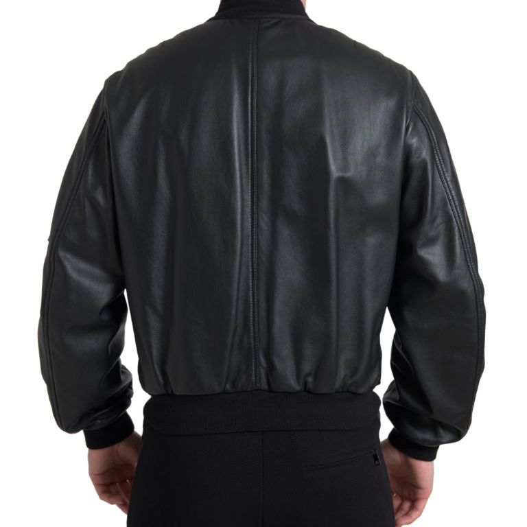 Dolce & Gabbana Black Leather Blouson Full Zip Bomber Jacket