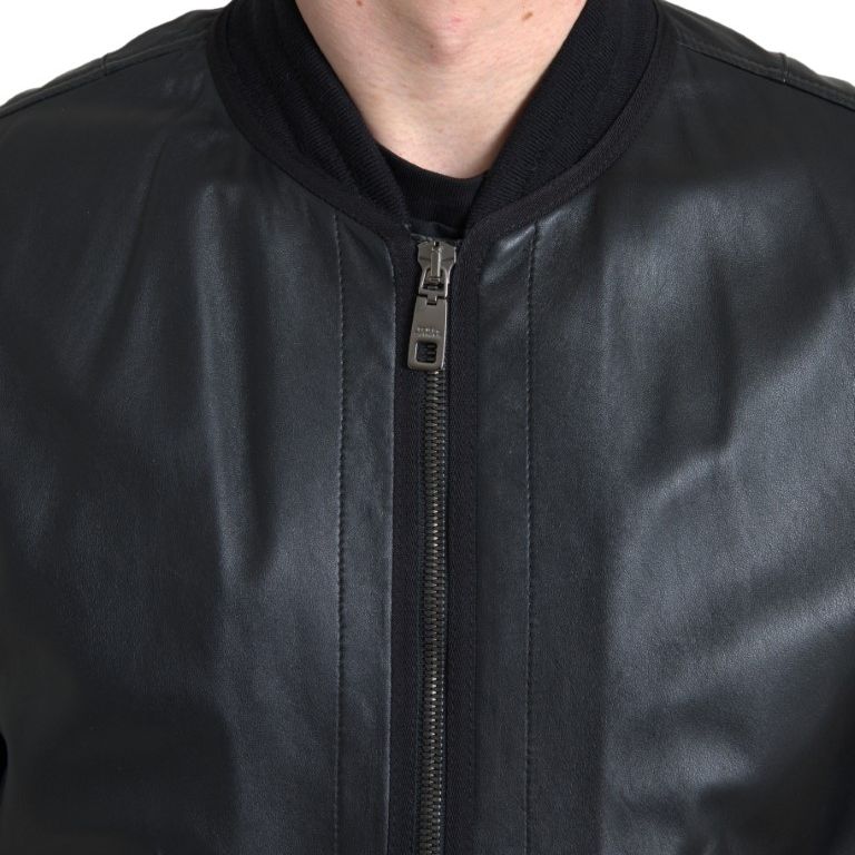 Dolce & Gabbana Black Leather Blouson Full Zip Bomber Jacket