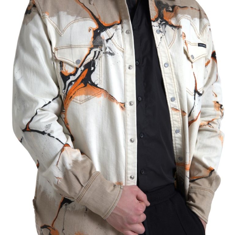 Dolce & Gabbana Multicolor Cotton Collared Denim Shirt