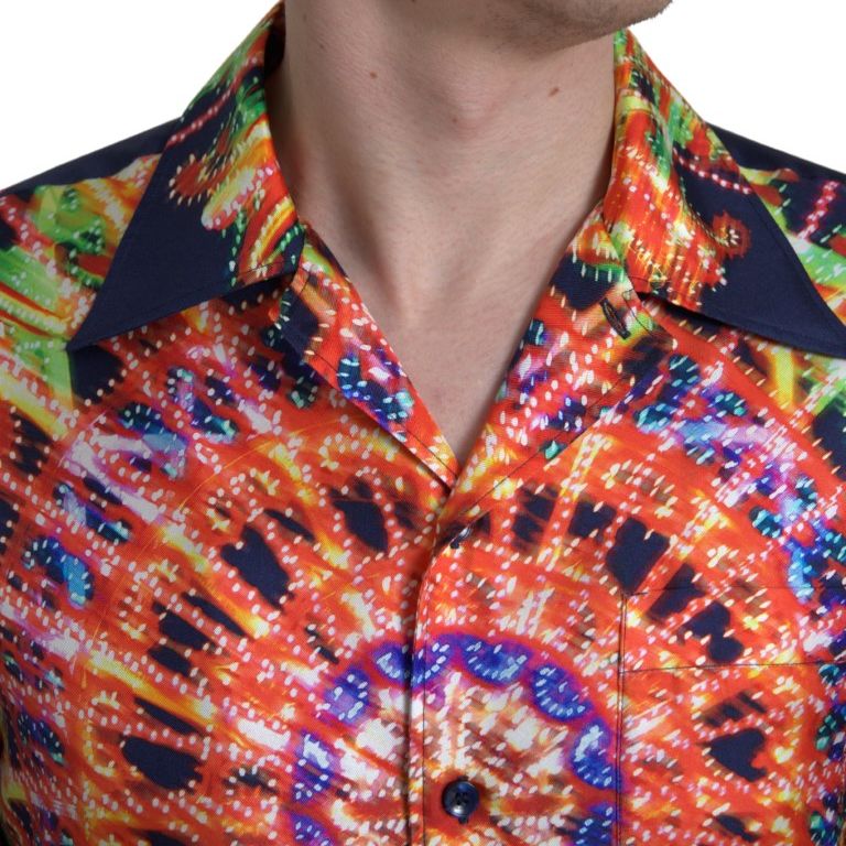 Dolce & Gabbana Multicolor Luminarie Print Men Shirt Silk