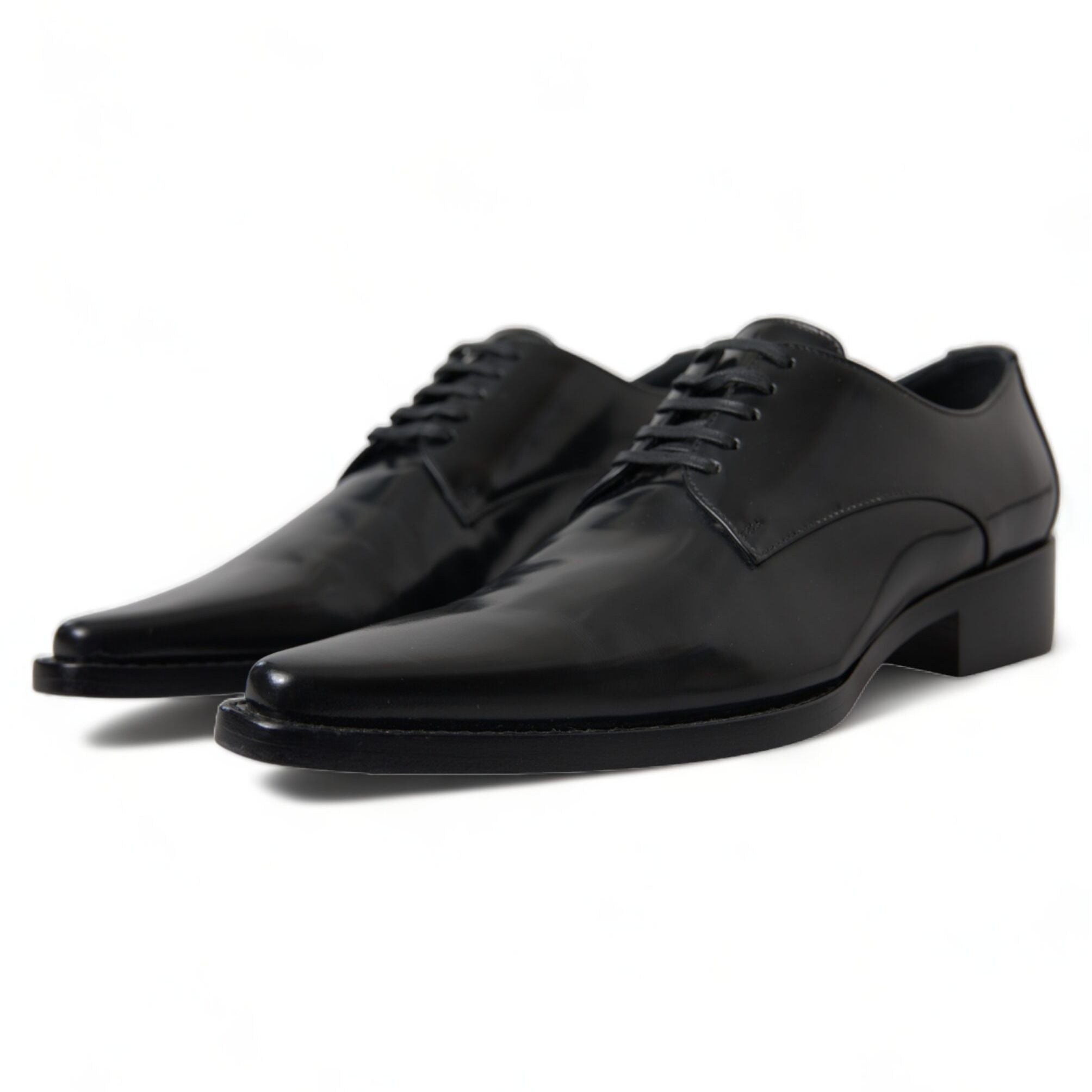 Dolce & Gabbana Black Leather Lace Up Formal Flats Shoes