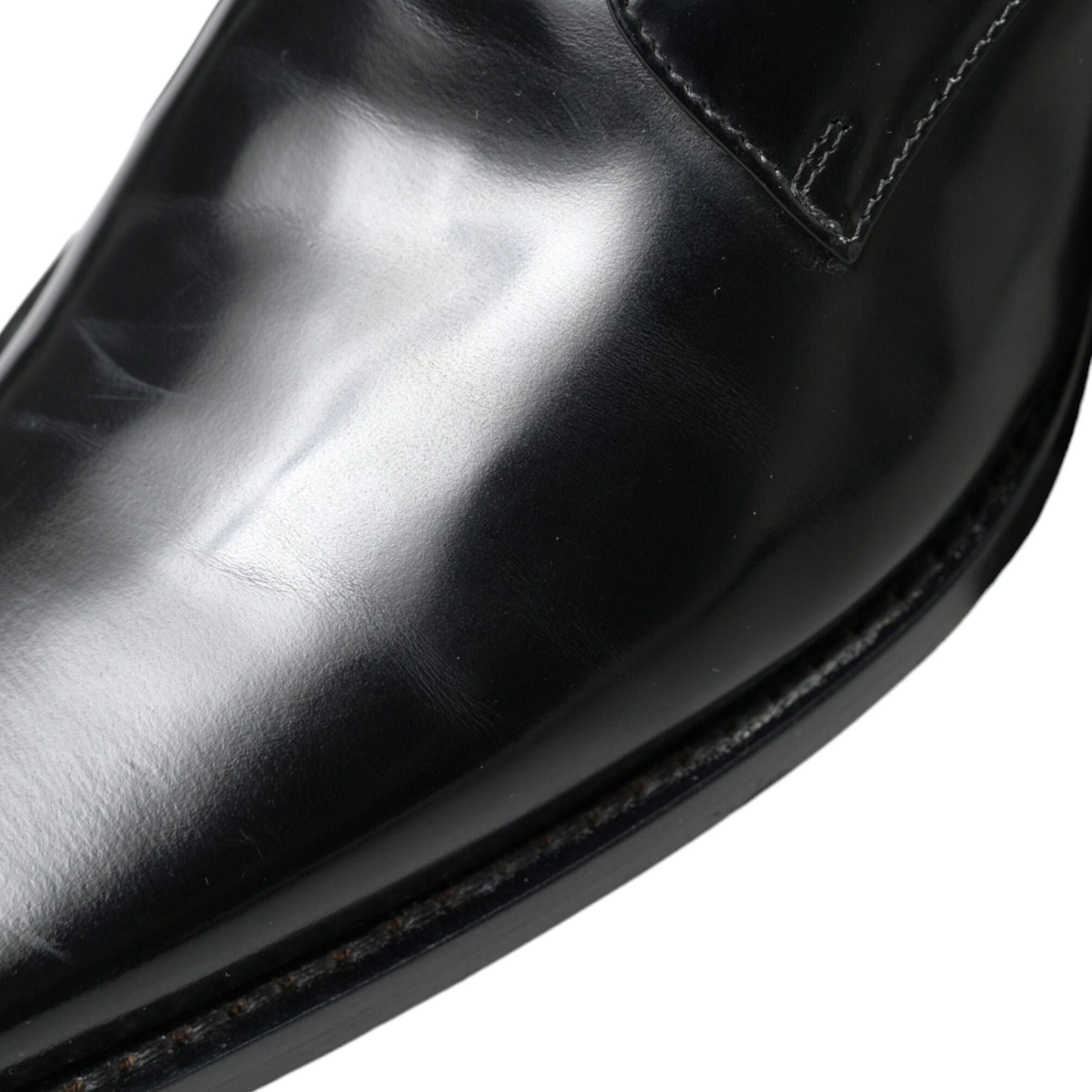 Dolce & Gabbana Black Leather Lace Up Formal Flats Shoes