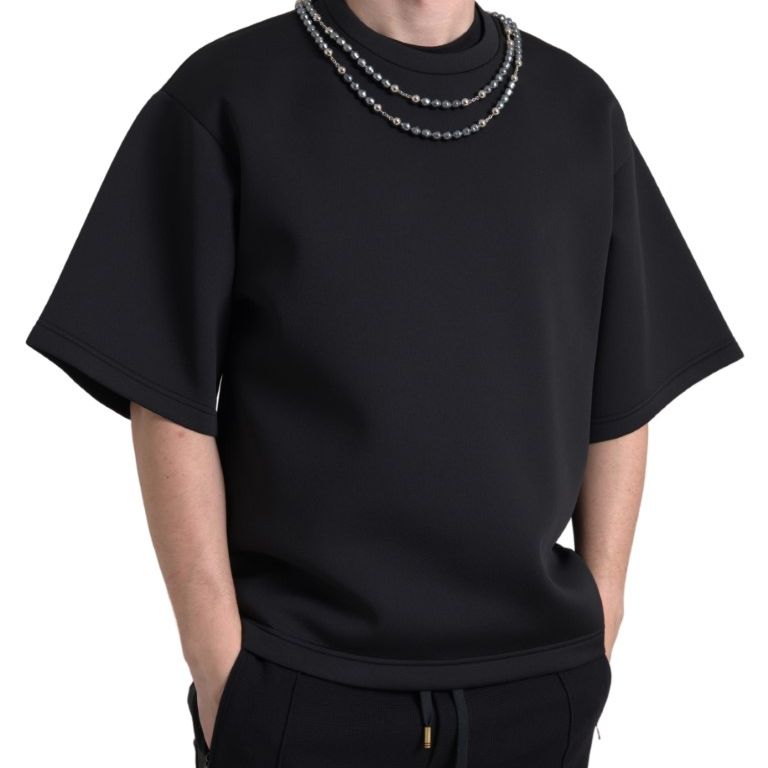 Dolce & Gabbana Black Necklace Embellished Polyester T-shirt
