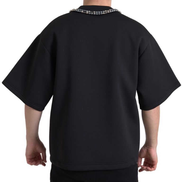 Dolce & Gabbana Black Necklace Embellished Polyester T-shirt