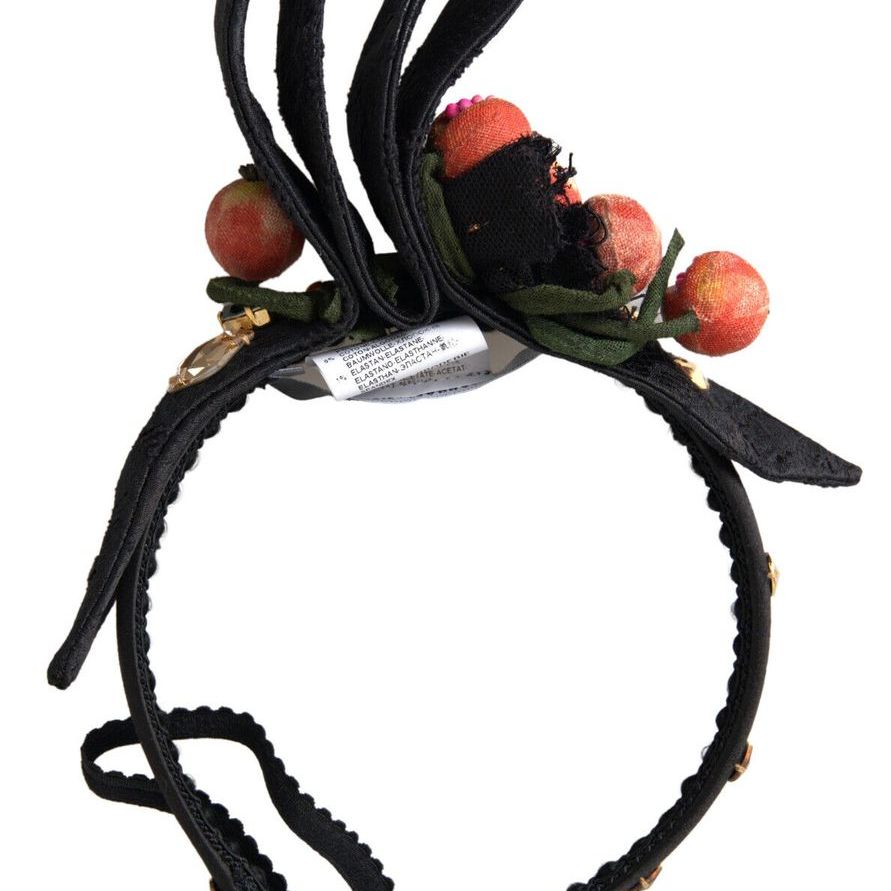 Dolce & Gabbana Black with multicolor Fig Fruit Crystal Tiara Diadem Headband