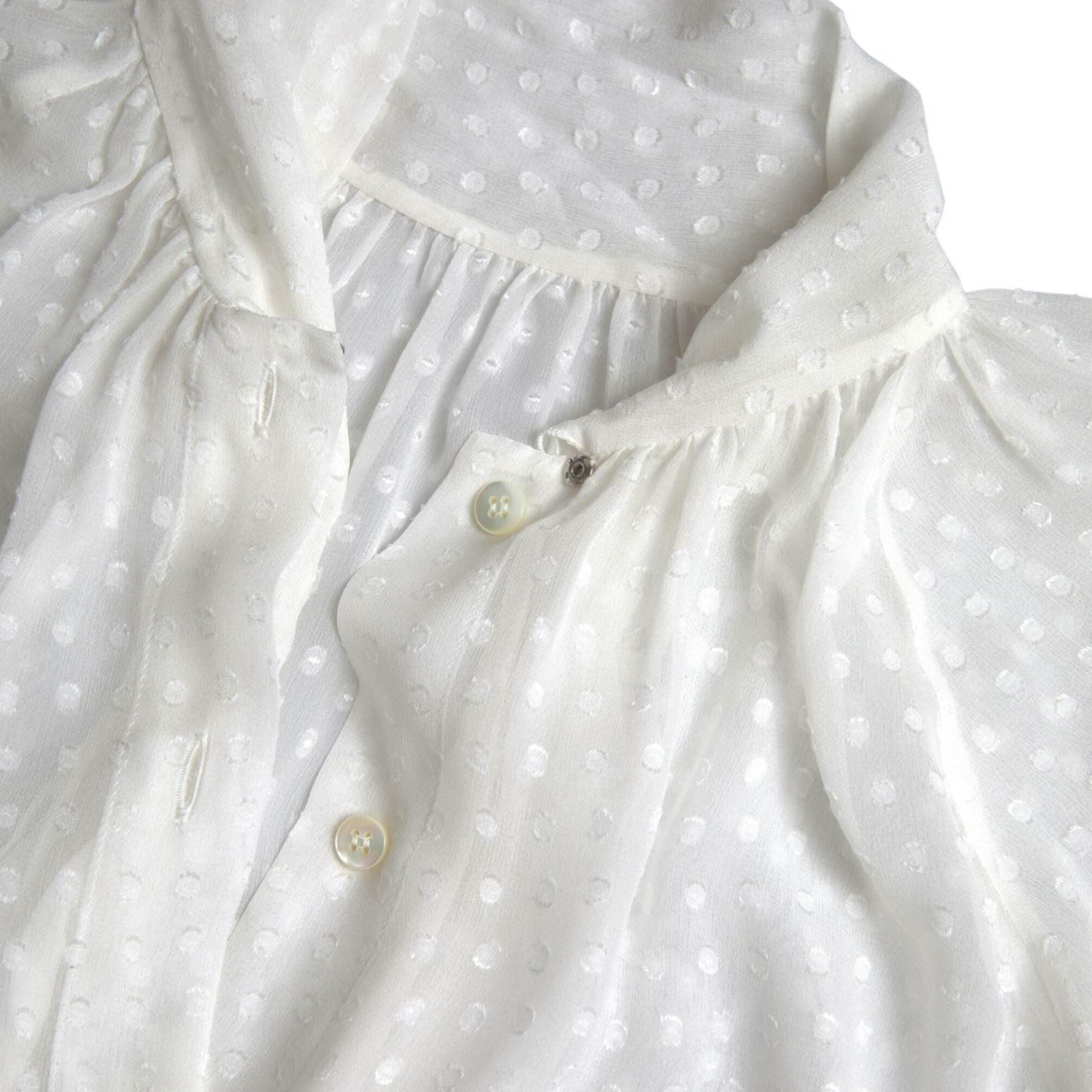 Dolce & Gabbana White Silk Sheer Tied Neck Polka Dots Blouse