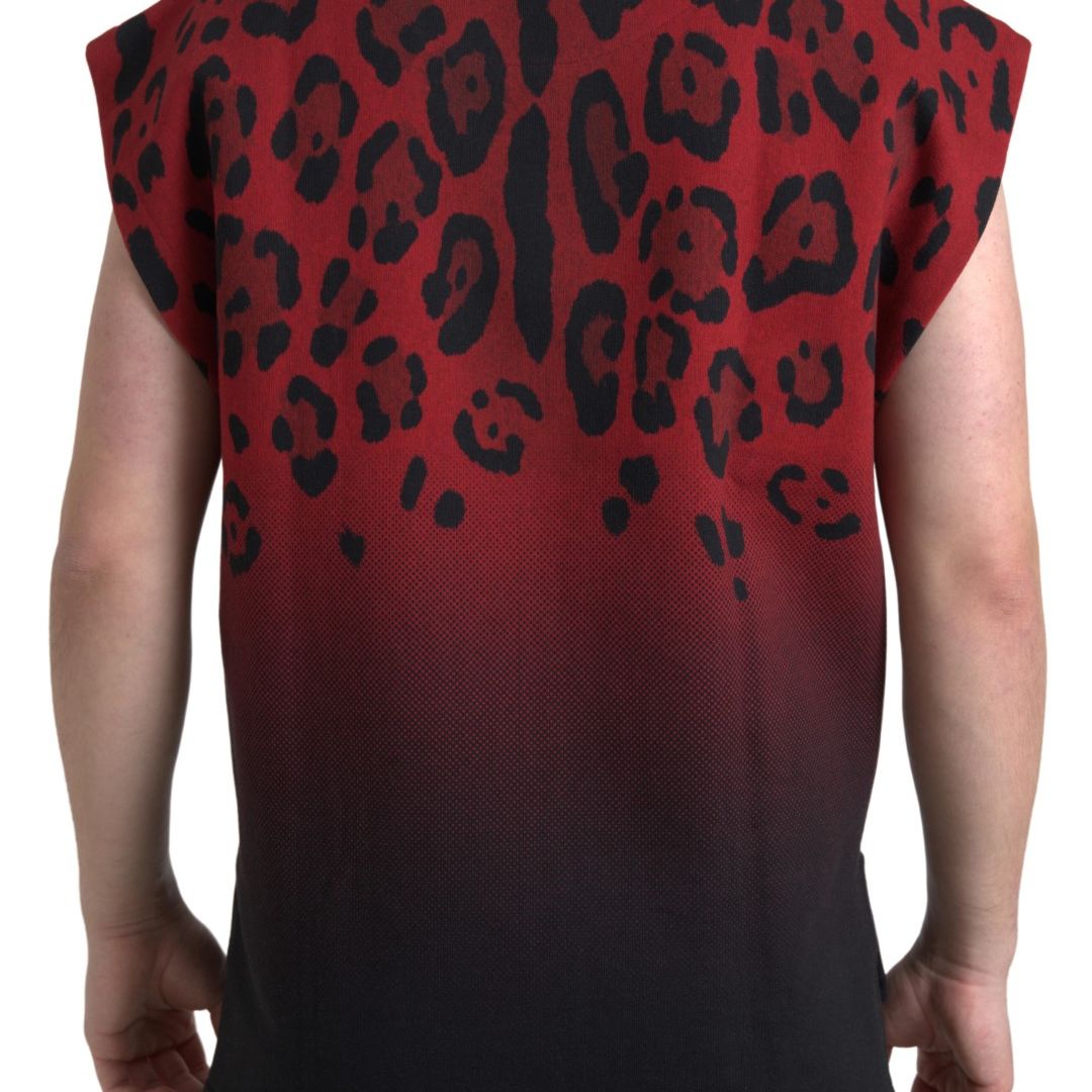 Dolce & Gabbana Red Leopard Cotton Sleeveless Tank T-shirt