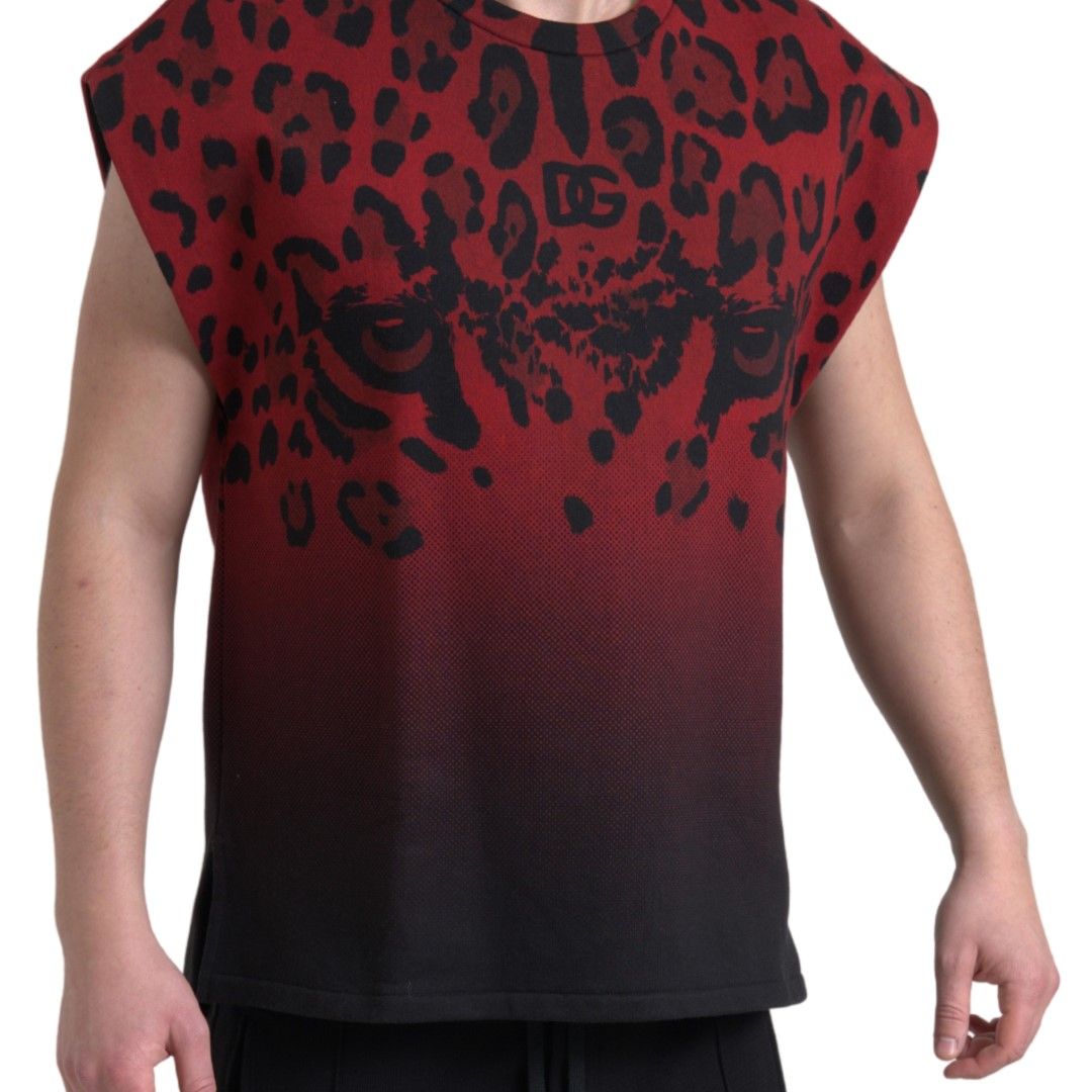 Dolce & Gabbana Red Leopard Cotton Sleeveless Tank T-shirt