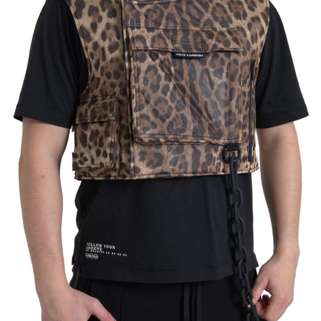 Dolce & Gabbana Brown Leopard Silk Sleeveless Sportswear