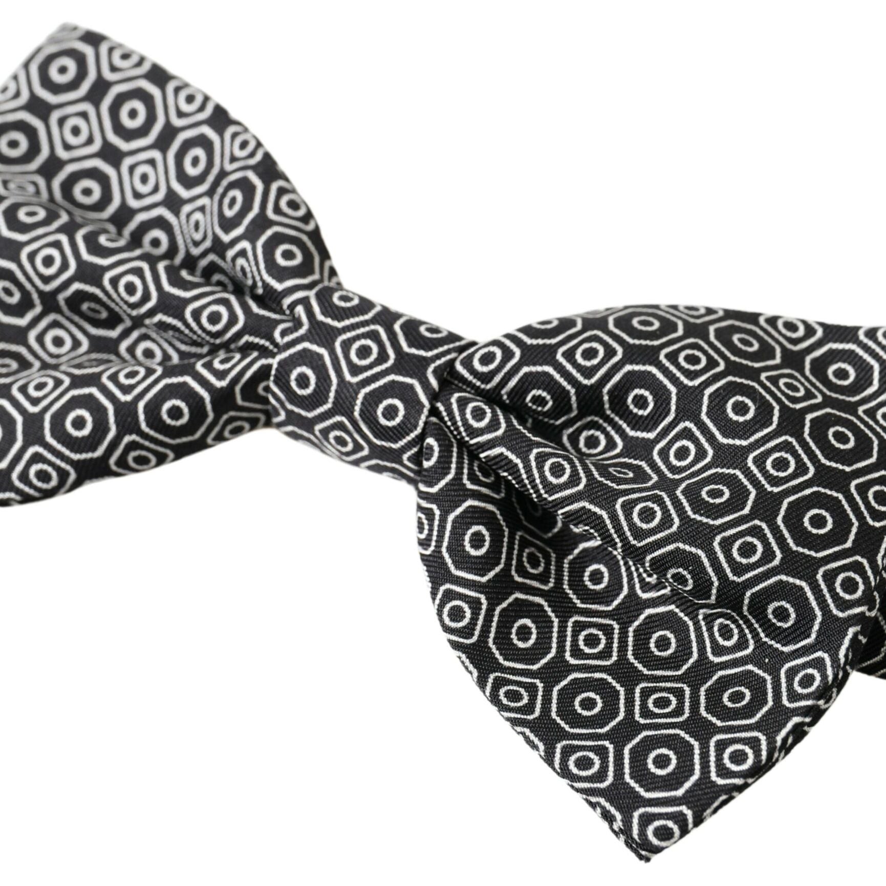 Dolce & Gabbana Black White Pattern Adjustable Neck Papillon Bow Tie