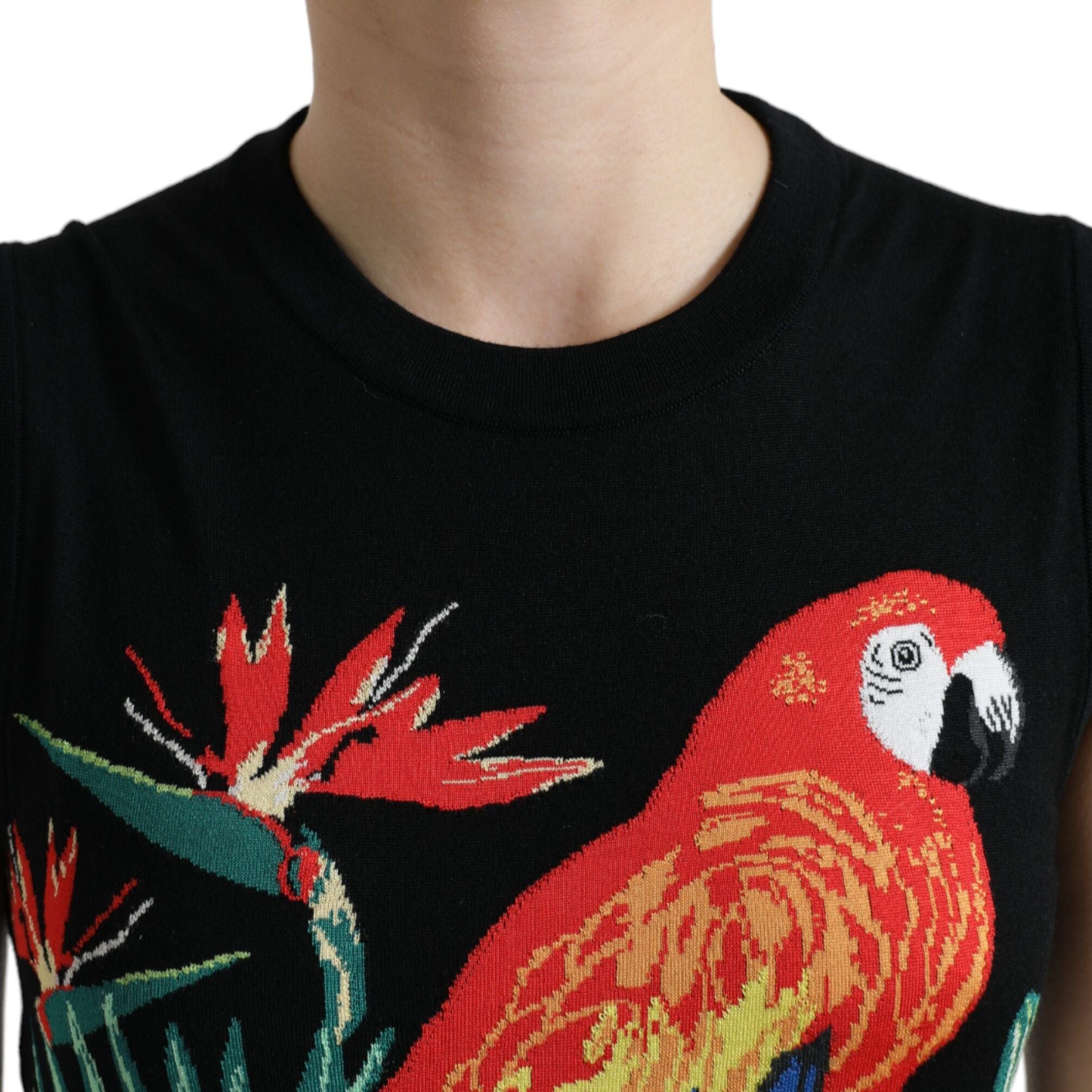 Dolce & Gabbana Black Bird Wool Knit Sleeveless Tank T-shirt