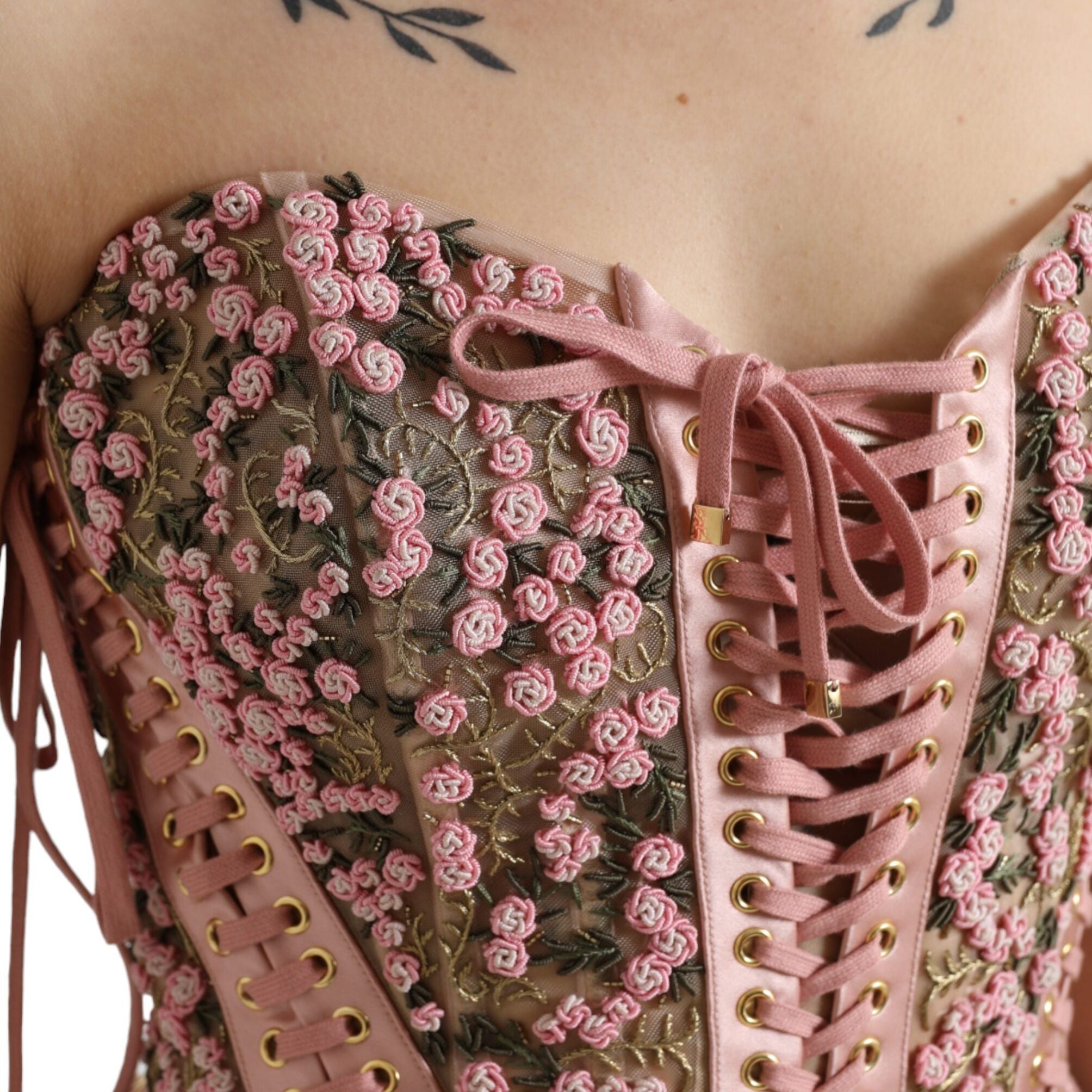 Dolce & Gabbana Pink Floral Applique Bustier Corset Top