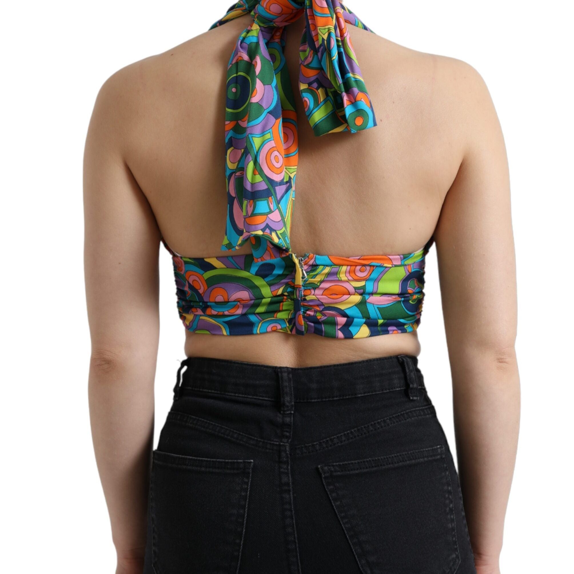 Dolce & Gabbana Multicolor Halter Sleeveless Cropped Tank Top