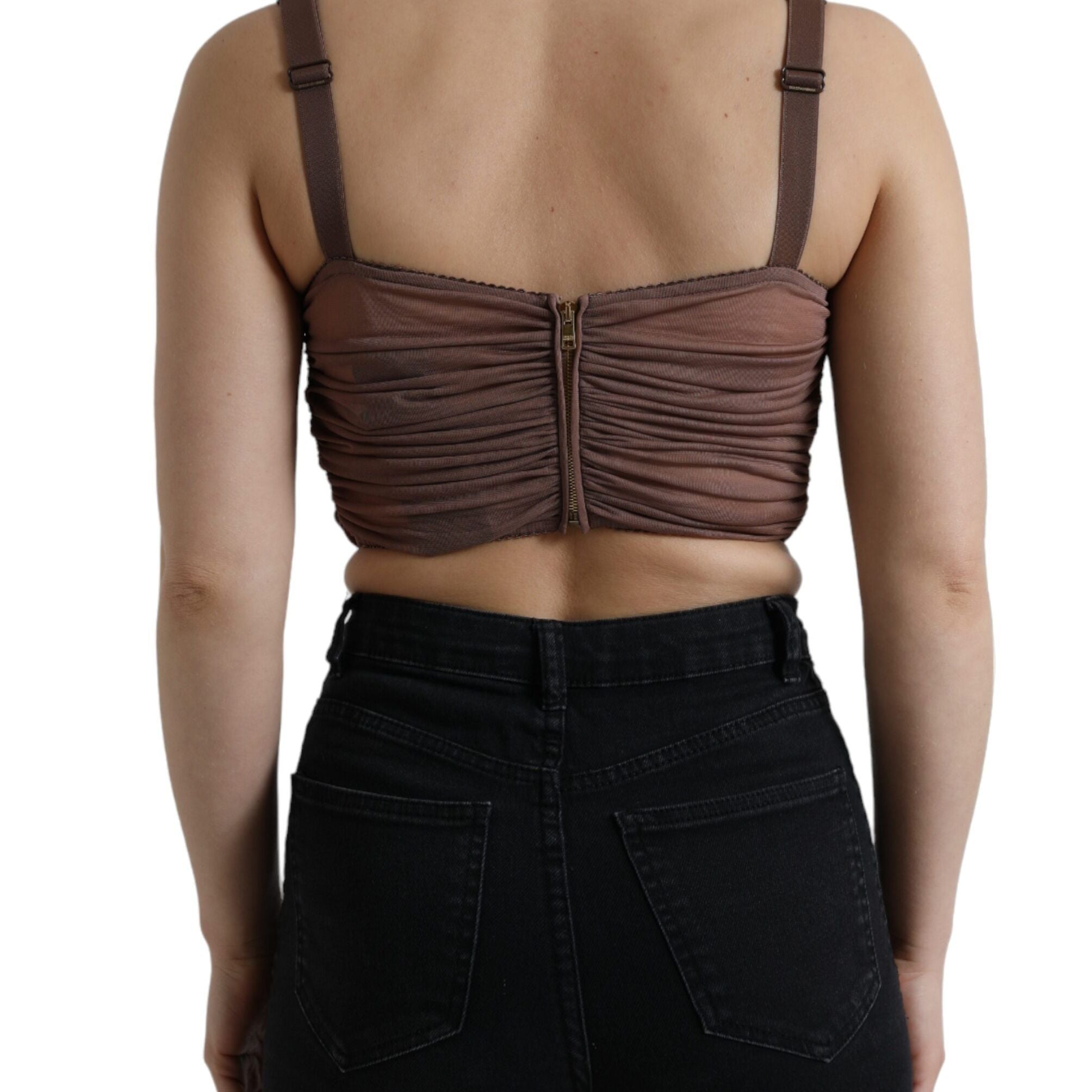 Dolce & Gabbana Brown Viscose Bustier Sleeveless Cropped Top